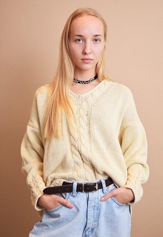 80'S RETRO MINIMALIST OVERSIZED KNIT NEUTRAL JUMPER TOP