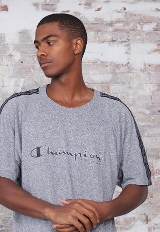 VINTAGE CHAMPION TAPE LOGO T-SHIRT GREY