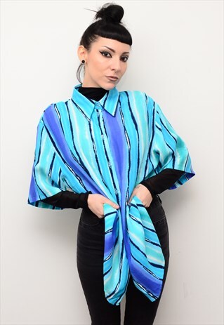 VINTAGE 90'S STRIPED BLUE INDIE PATTERNED OVERSIZED SHIRT