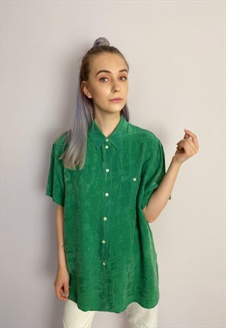 VINTAGE 90S GREEN TENNIS BUTTON FRONT BLOUSE