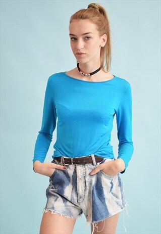 VINTAGE 90'S RETRO MINIMALIST STRETCH TEEN TOP BLOUSE