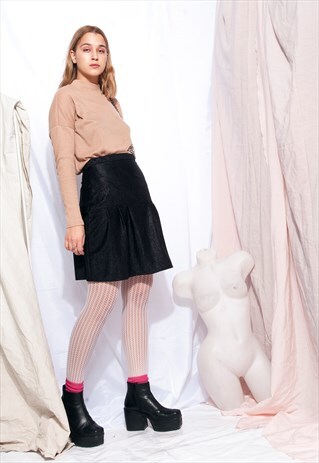 VINTAGE SKIRT 80S HIGH-WAISTED FRILLED BLACK SKIRT
