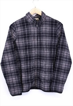 Vintage Checkered Fleece Black Grey Zip Up With Pattern 90s