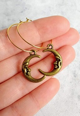 Celestial Moon Hoop Earrings Bronze
