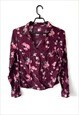 BURGUNDY 90S CUTE FLORAL TOP BLOUSE SMALL