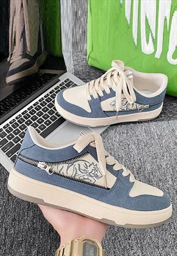 Animal print sneakers grunge trainers skater shoes in blue