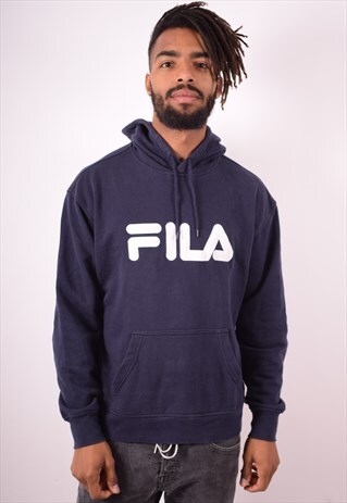FILA MENS VINTAGE HOODIE JUMPER MEDIUM BLUE 90S