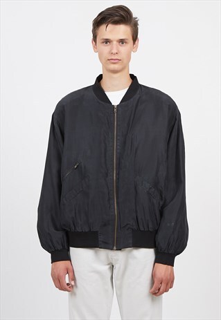 VINTAGE BLACK C&A SILK BOMBER JACKET