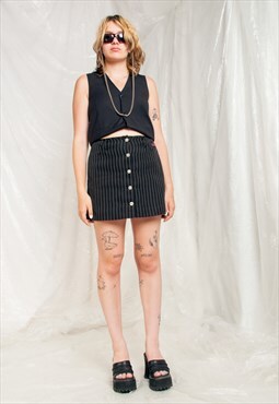 Vintage Skirt 90s Pinstriped High Waisted Mini in Black