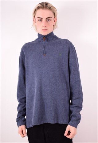 POLO RALPH LAUREN MENS VINTAGE SWEATSHIRT JUMPER LARGE BLUE