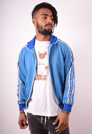 MENS VINTAGE TRACKSUIT TOP JACKET MEDIUM BLUE 90S