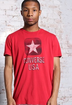Vintage Converse Big Print Logo T-Shirt Red