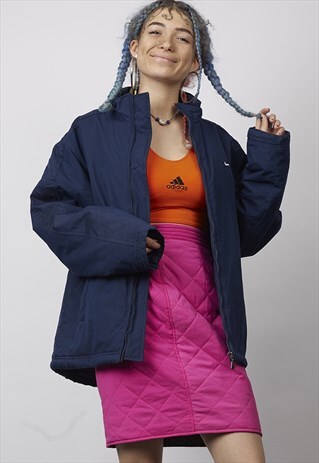 VINTAGE 90'S NIKE SWOOSH LOGO NAVY PADDED JACKET
