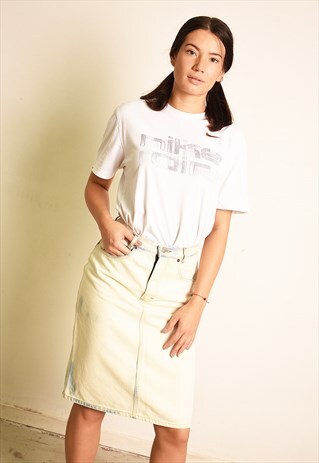 90'S DENIM ACID WASHED CUSTOMIZED HIGHWAISTED MIDI SKIRT