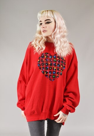 VINTAGE LOVE HEART SWEATSHIRT RED