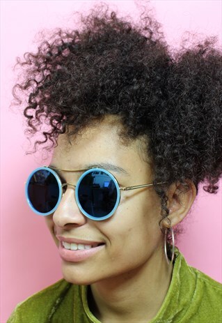 BLUE REFLECTIVE SUNGLASSES WITH GOLD FRAME
