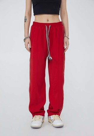 DOUBLE ZIPPERS ENDS PANTS THIN CARGO JOGGERS IN RED