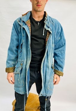 Vintage Size M Industrial Lined Denim Jacket Blue