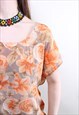 VINTAGE FLOWER BLOUSE, PULLOVER FLORAL BLOUSE, SIZE M