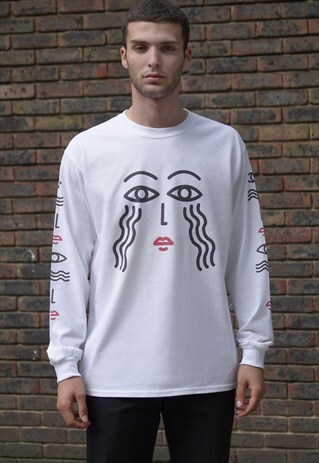 ATHENA ABSTRACT DESIGN PRINTED ON WHITE LONG SLEEVED T-SHIRT