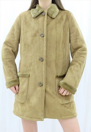 70S VINTAGE BEIGE SUEDE FAUX FUR JACKET (SIZE M)