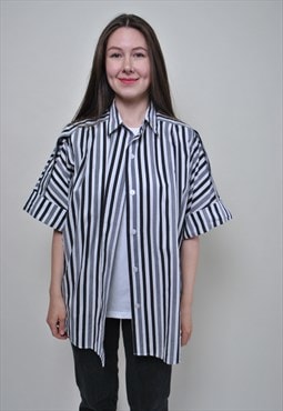 Vintage Oversized striped blouse, minimalist shirt LARGE 
