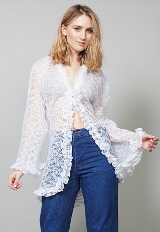 VINTAGE OVERSIZED LACE BELL SLEEVE JACKET
