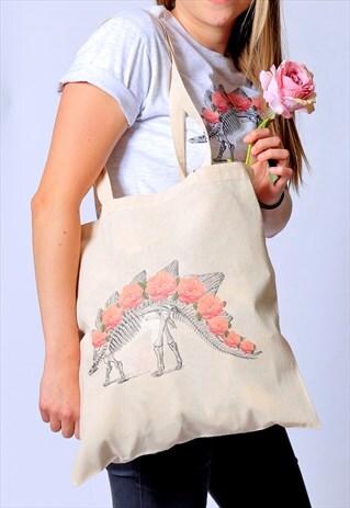 DINOSAUR SKELETON ROSES TOTE BAG