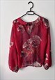 VINTAGE RED FLORAL BOHO BLOUSE - S - M