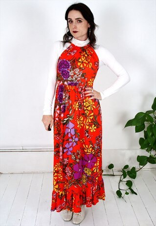 VINTAGE 70'S ORANGE FLORAL DRESS