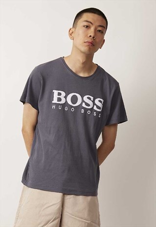 VINTAGE 90'S LOGO HUGO BOSS GREY T-SHIRT