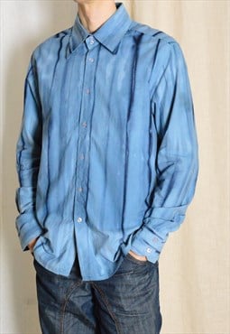 Y2K Blue Tie Dye Effect Grunge Long Sleeve Shirt