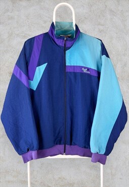 Vintage Shell Suit Jacket 80s Blue Purple Striped Medium