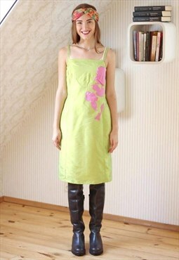 Bright green dress with pink applications