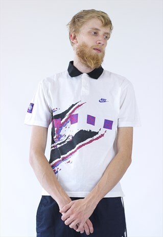 90S VINTAGE MENS NIKE CHALLENGE COURT BIG LOGO POLO SHIRT