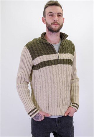 VINTAGE TOMMY HILFIGER 1/4 ZIP SWEATER IN GREEN MEDIUM