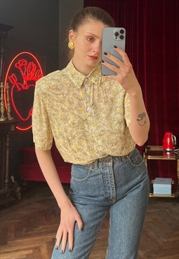 Floral Chiffon Short Sleeve Blouse, Cottagecore blouse