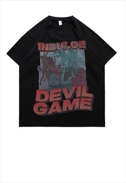 Devil print t-shirt punk tee Gothic game top in black