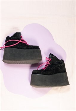 Vintage Platform Shoes 90s Chunky Rave Sneakers in Black