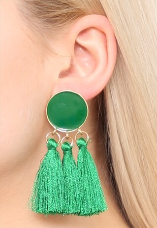 GREEN TASSEL FRINGE EARRINGS