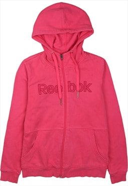 Vintage 90's Reebok Hoodie Spellout Full Zip Up Pink Small