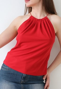 90s Vintage Cami Top Sleeveless Strappy Red M UK 12