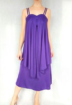 1980's Vintage Purple Midi Strap Dress, Medium Size