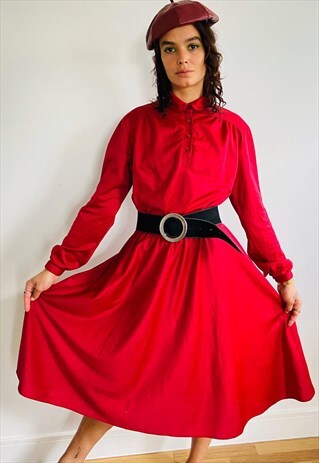 RED LONG SLEEVE DAY DRESS