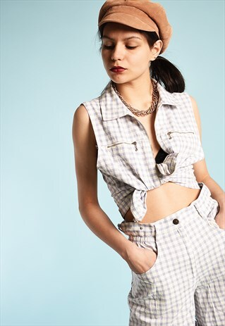 90'S RETRO CHECKED MINIMALIST PARIS CHIC CO-ORD TWO PIECE