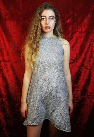 SILVER TINSEL METALLIC MINI DRESS