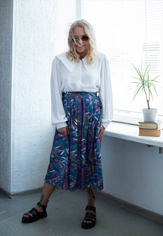 VINTAGE 80'S MULTICOLOUR ABSTRACT PRINT PLEATED SKIRT