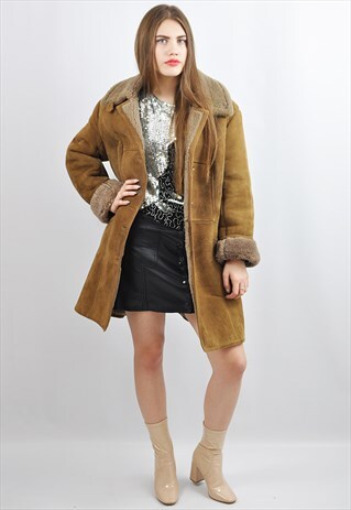 VINTAGE 70S LIGHT BROWN SHEEPSKIN SHEARLING COAT