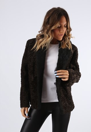 FAUX FUR COAT JACKET SHORT VINTAGE UK 16 (EHDL)