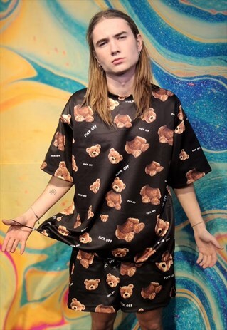 DECAPITATED TEDDY TEE HANDMADE EDGY BEAR PRINT T-SHIRT BLACK